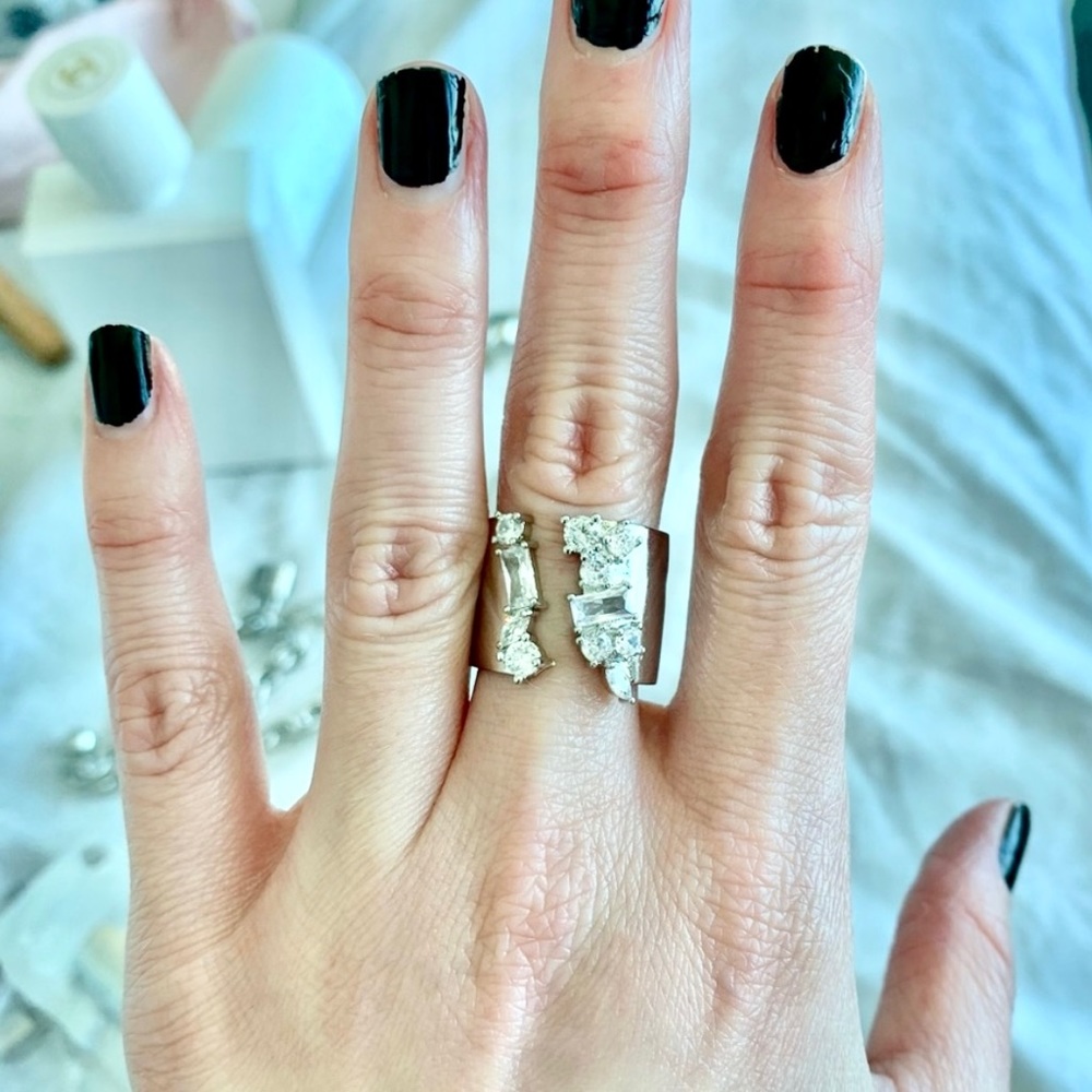 Wide Open Silver Ring Encrusted with Austrian Crystals
